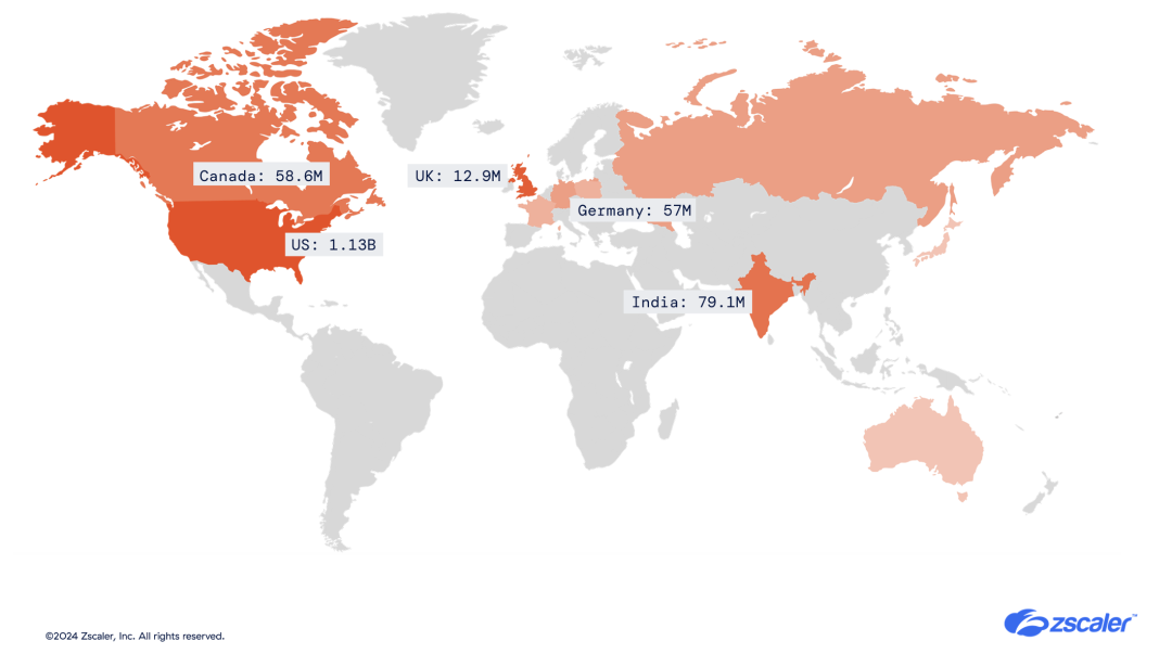 mappa globale che evidenzia i Paesi più colpiti delle truffe di phishing