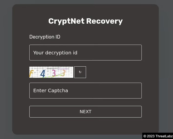 Figure 6. CryptNet victim ransom portal