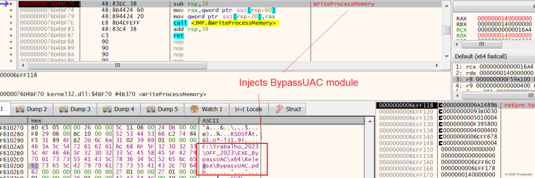Figure 20 - Demonstrates the injection of the BypassUAC module into the explorer.exe process when the process is not elevated.