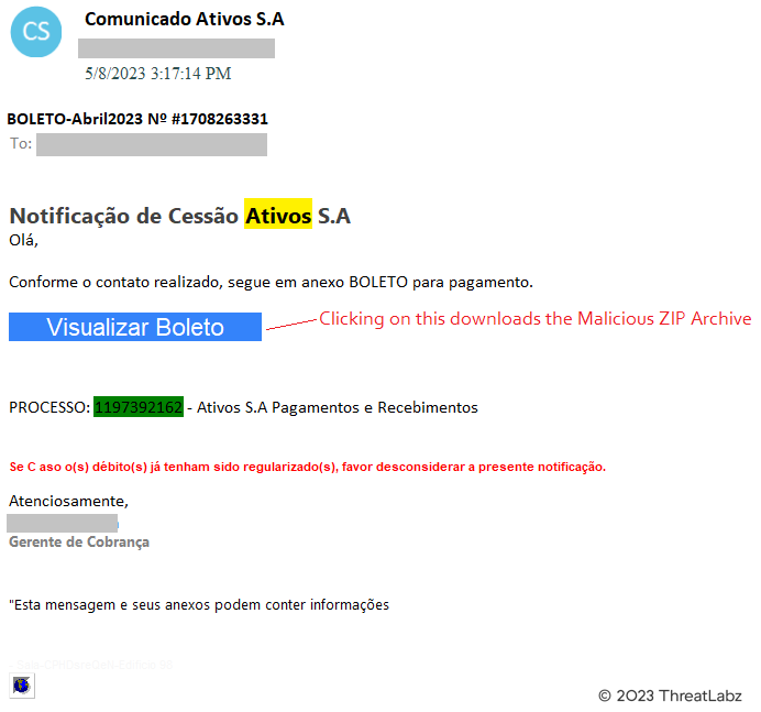 Figure 3 - Screenshot of phishing email sent by threat actors behind this TOITOIN campaign.